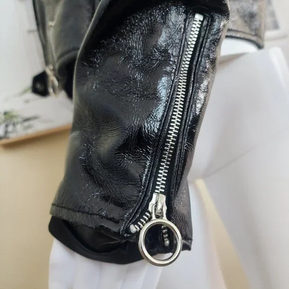 BLANK NYC Women's Patent Leather PUNK BIKER Jacket - Size Small - Picture 6 of 13